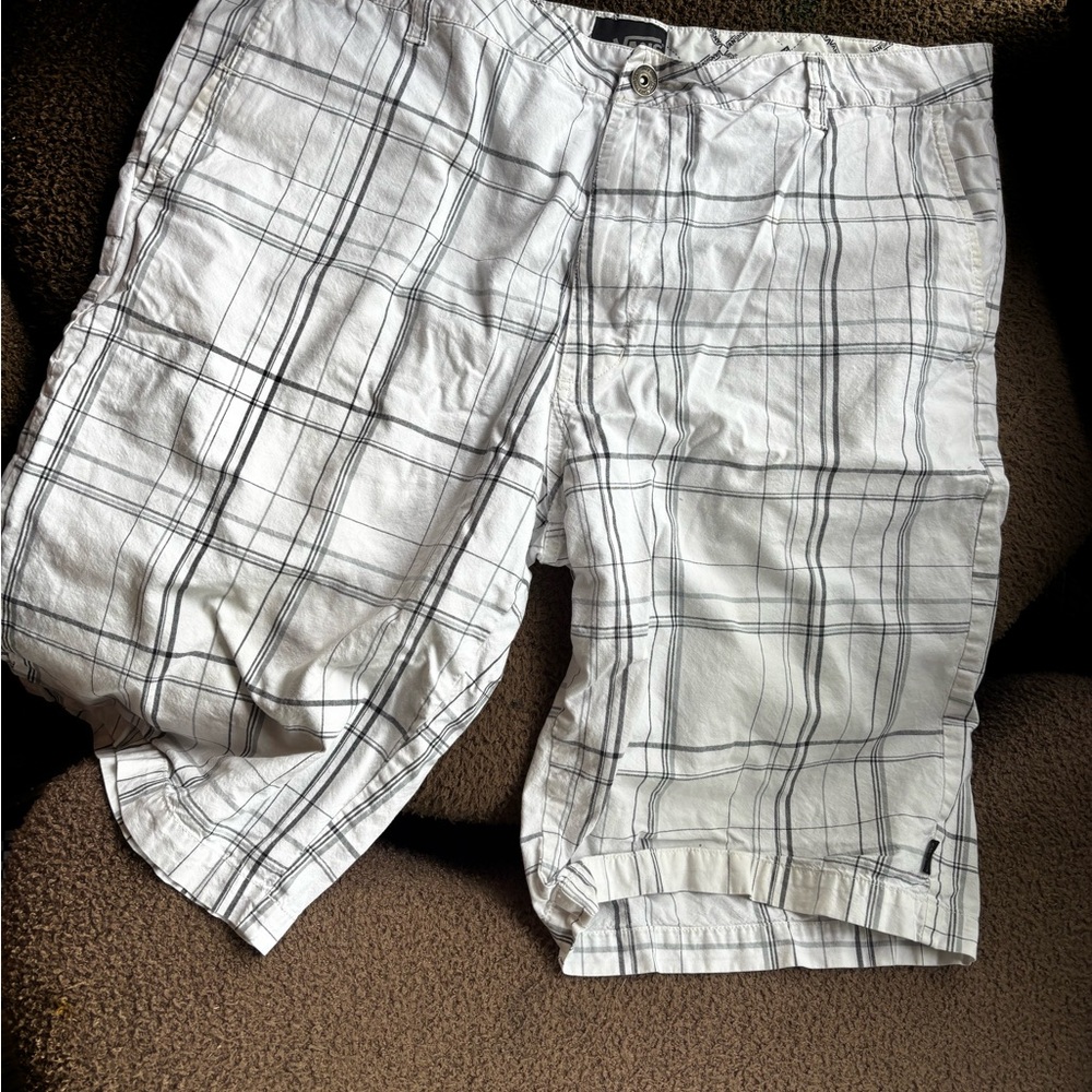 Vans White Shorts with Black Plaid